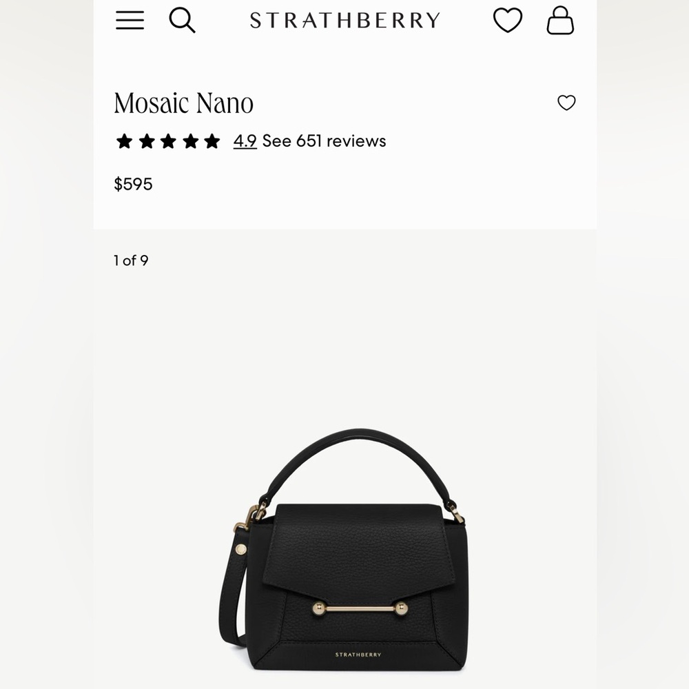 Strathberry Black Mini Mosaic Nano Bag with Gold Accents - Picture 3 of 8
